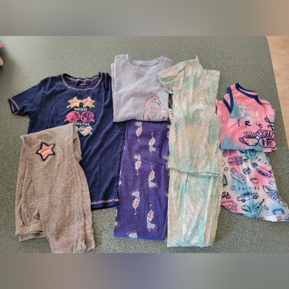 Girls Size 12 Pjs Mixed Color 3 Pajama Sets - Pink, Purple, Navy, Mint